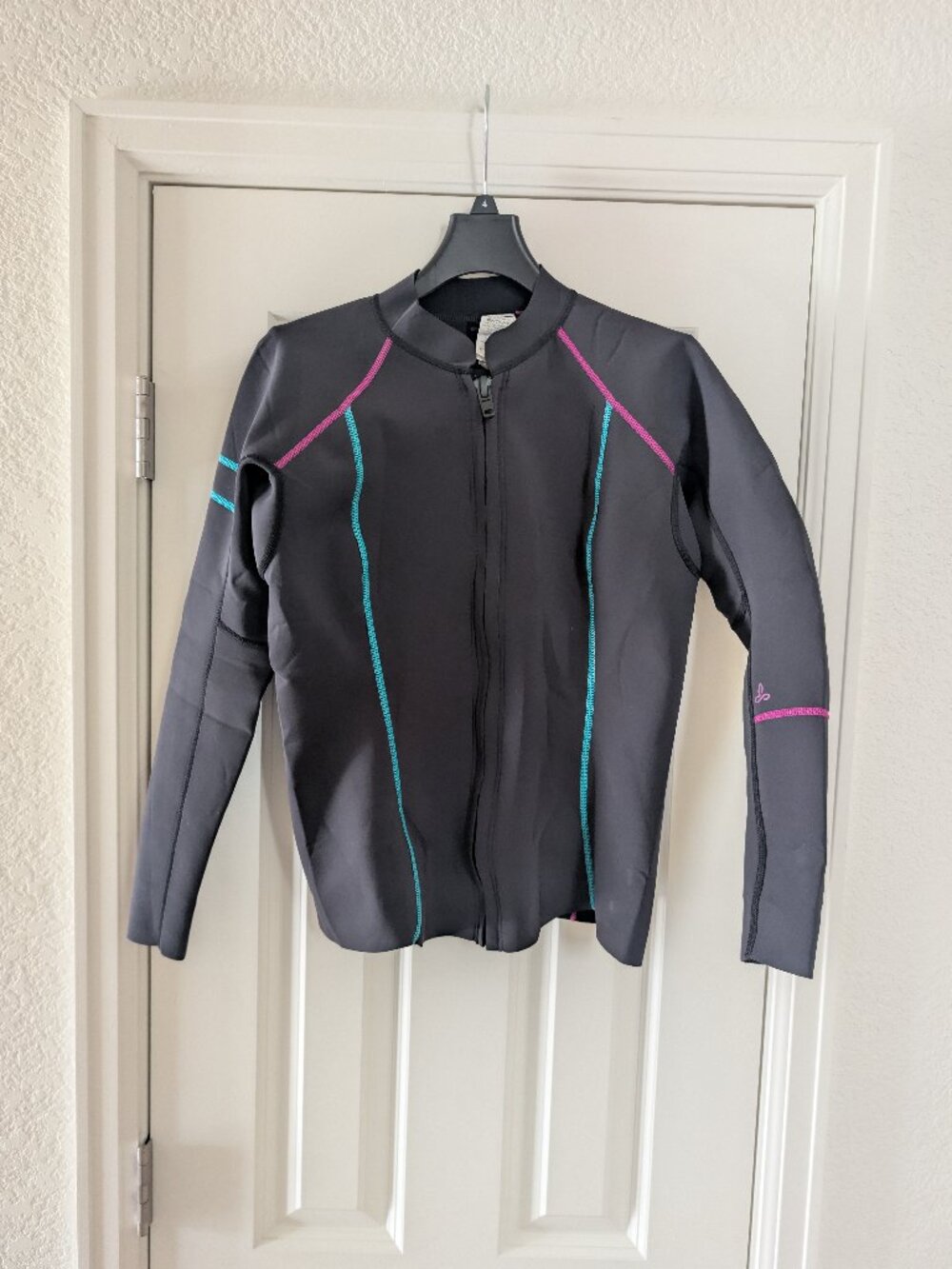 prAna Women’s XL Neoprene Full Zip Water Jacket Black Pink Turquoise